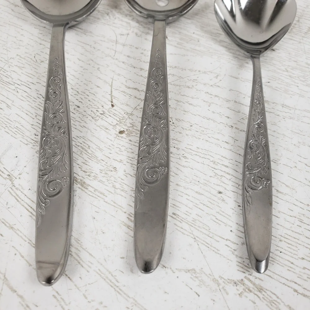 EKCO Eterna Meditation Stainless Serving Set 3pc Slotted Shell Sugar Spoon Japan